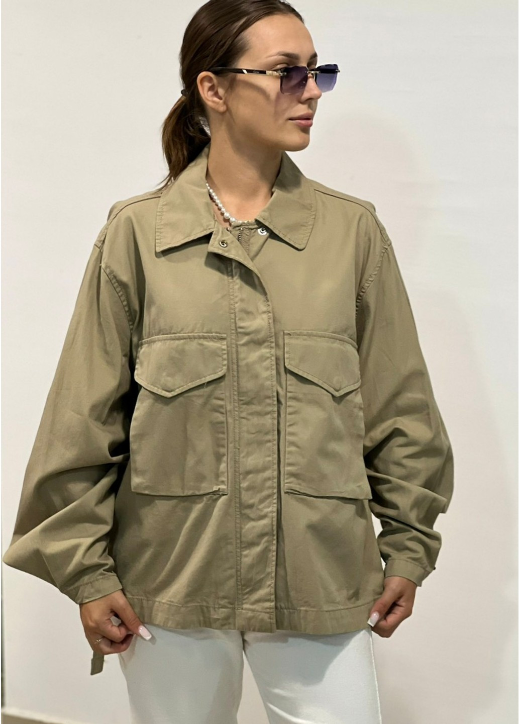 Оливкова (хакі) демісезонна жіноча саржева куртка н&м (56105) s хакі H&M