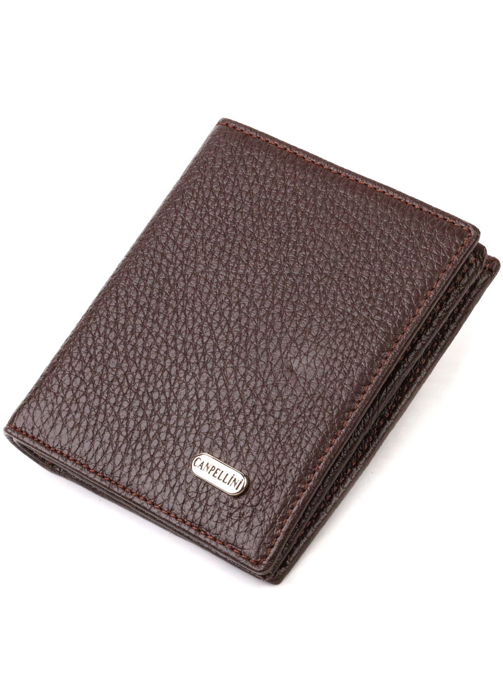 Компактное портмоне для мужчин из натуральной зернистой кожи 21740 Коричневое Canpellini (259873974)