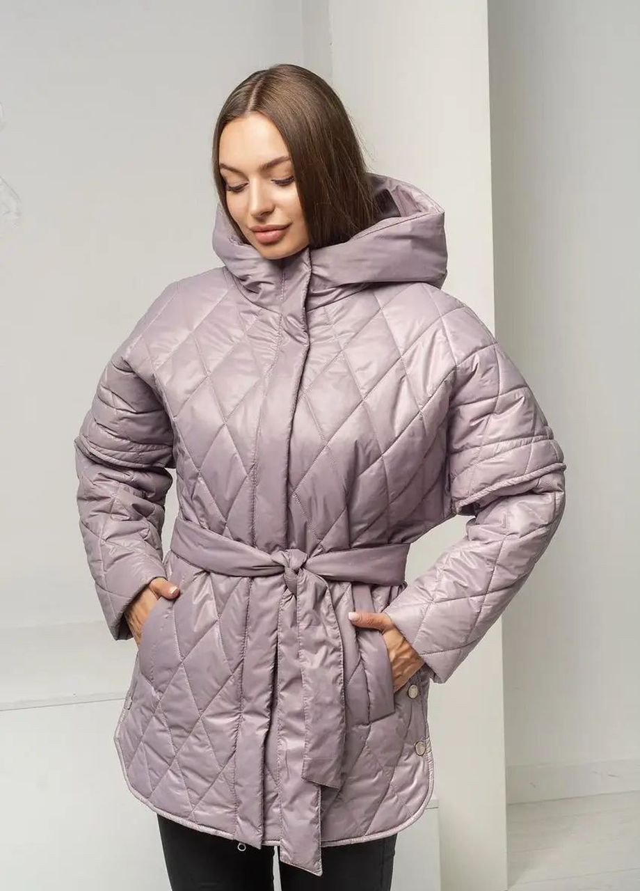 Пудрова демісезонна осіння жіноча куртка вкликого розміру SK