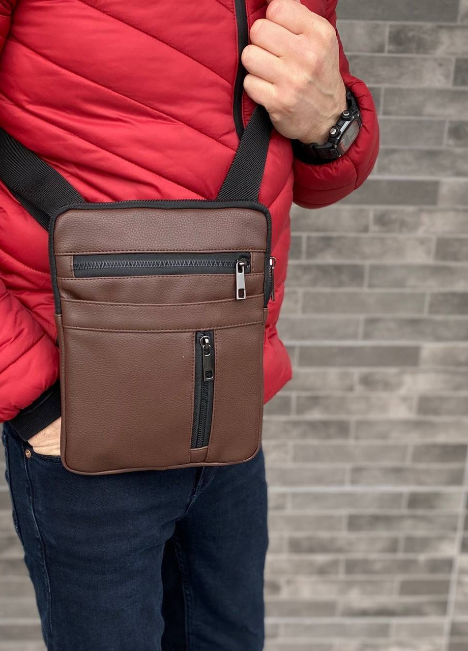 Чоловіча коричнева сумка через плече планшет месенджер багато відділення Gold brown No Brand (258358350)