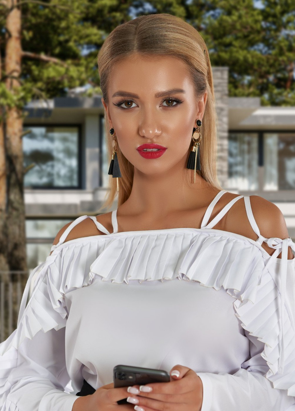 Белая блузи стильна блузка (ут000056032) Lemanta