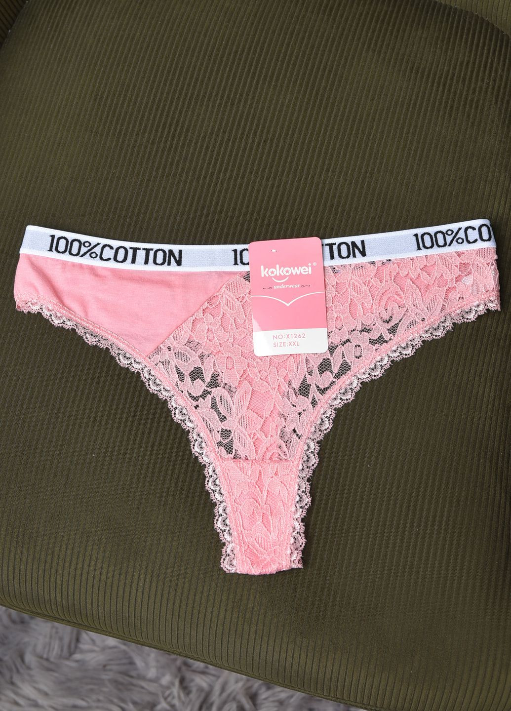 Стрінги жіночі з гіпюровими вставками рожевого кольору Let's Shop (276061227)