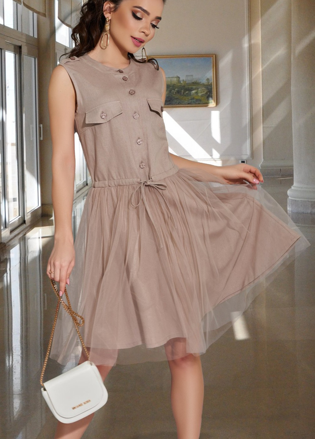 Бежевое сукнi норма льняна сукня з подвійною спідничкою (ут000055719) Lemanta