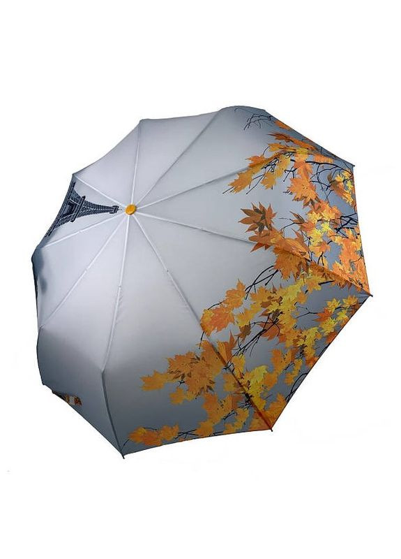 Зонт женский полуавтомат TheBest 544 на 9 спиц с Эйфелевой башней и листьями Серо-желтый No Brand (260557159)