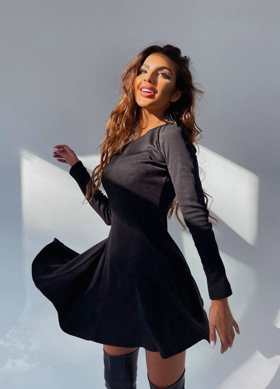 Черное кэжуал женское платье рубчик No Brand