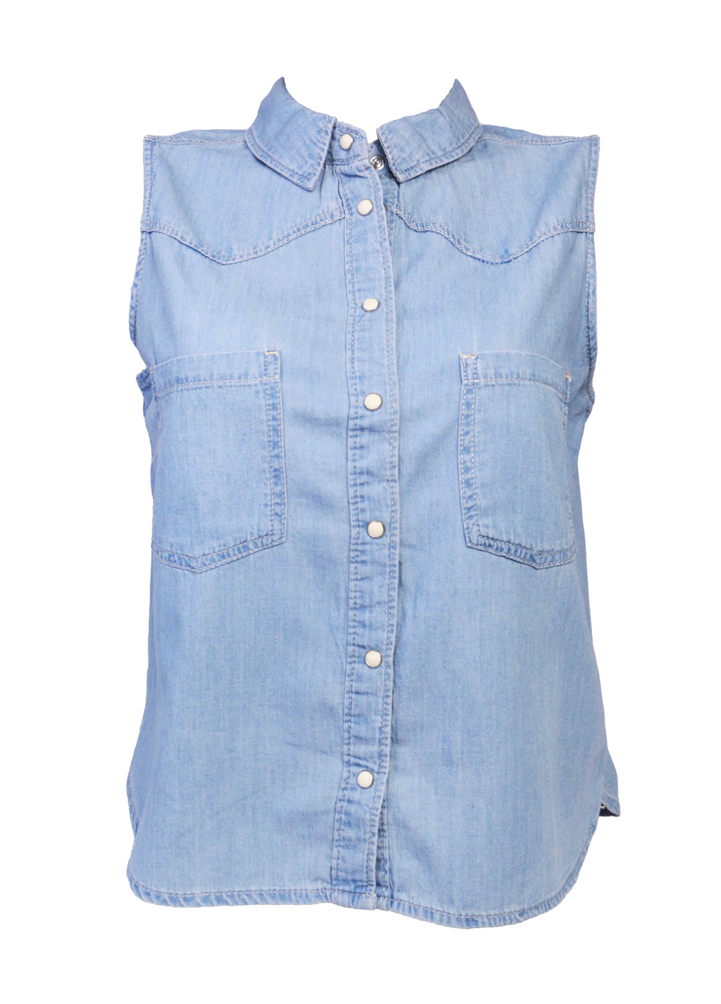 Голубая летняя стильная джинсовая рубашка безрукавка для женщин s 42 голубой Bershka