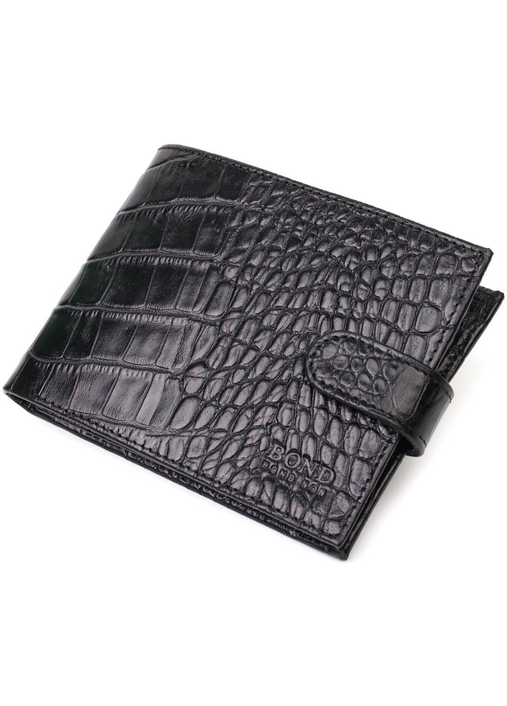 Модный бумажник для мужчин из натуральной фактурной кожи с тиснением под крокодила 21995 Черный Bond (262157988)