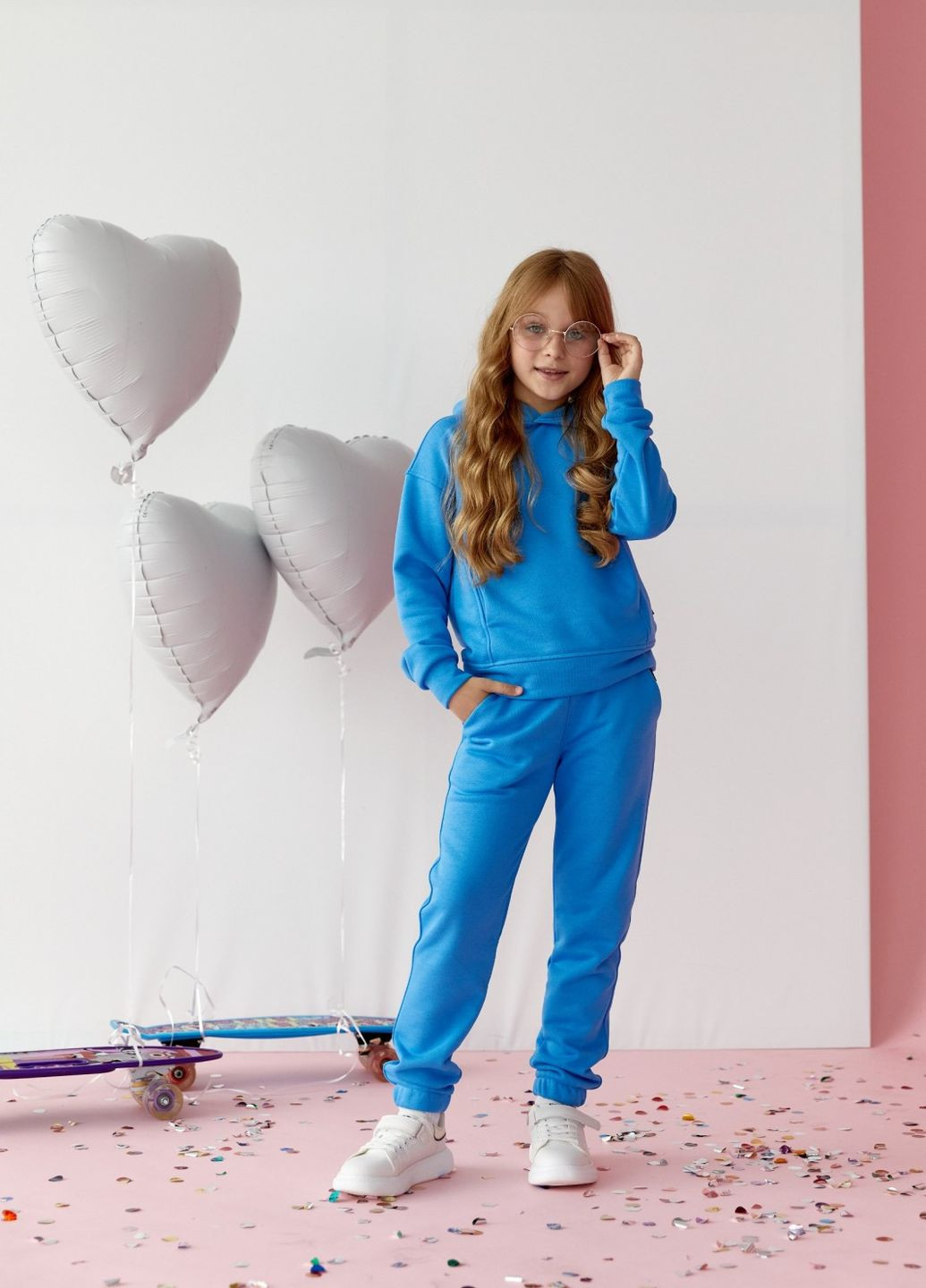 Детский костюм худи и джогеры для девочки цвет голубой р.128 438429 New Trend (260267810)