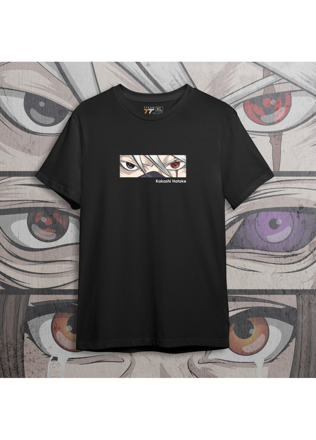 Черная футболка з принтом наруто - глаза какаши black No Brand