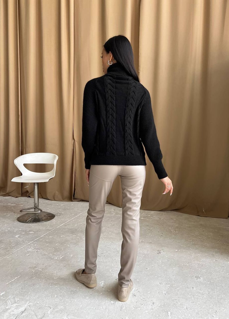 Женский вязаный свитер с объемными рукавами цвет черный р.42/46 443580 New Trend (266784015)