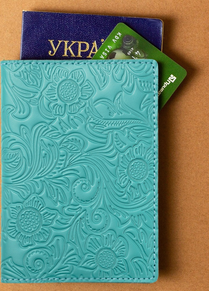 Шкіряна Обкладинка Для Паспорта Villini 015 Квіти Блакитна Martec (259115811)