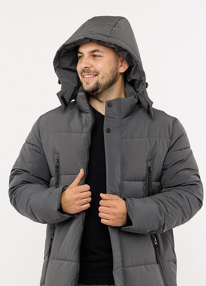 Серая зимняя мужская куртка удлиненная цвет серый цб-00220377 K.F.G.L.