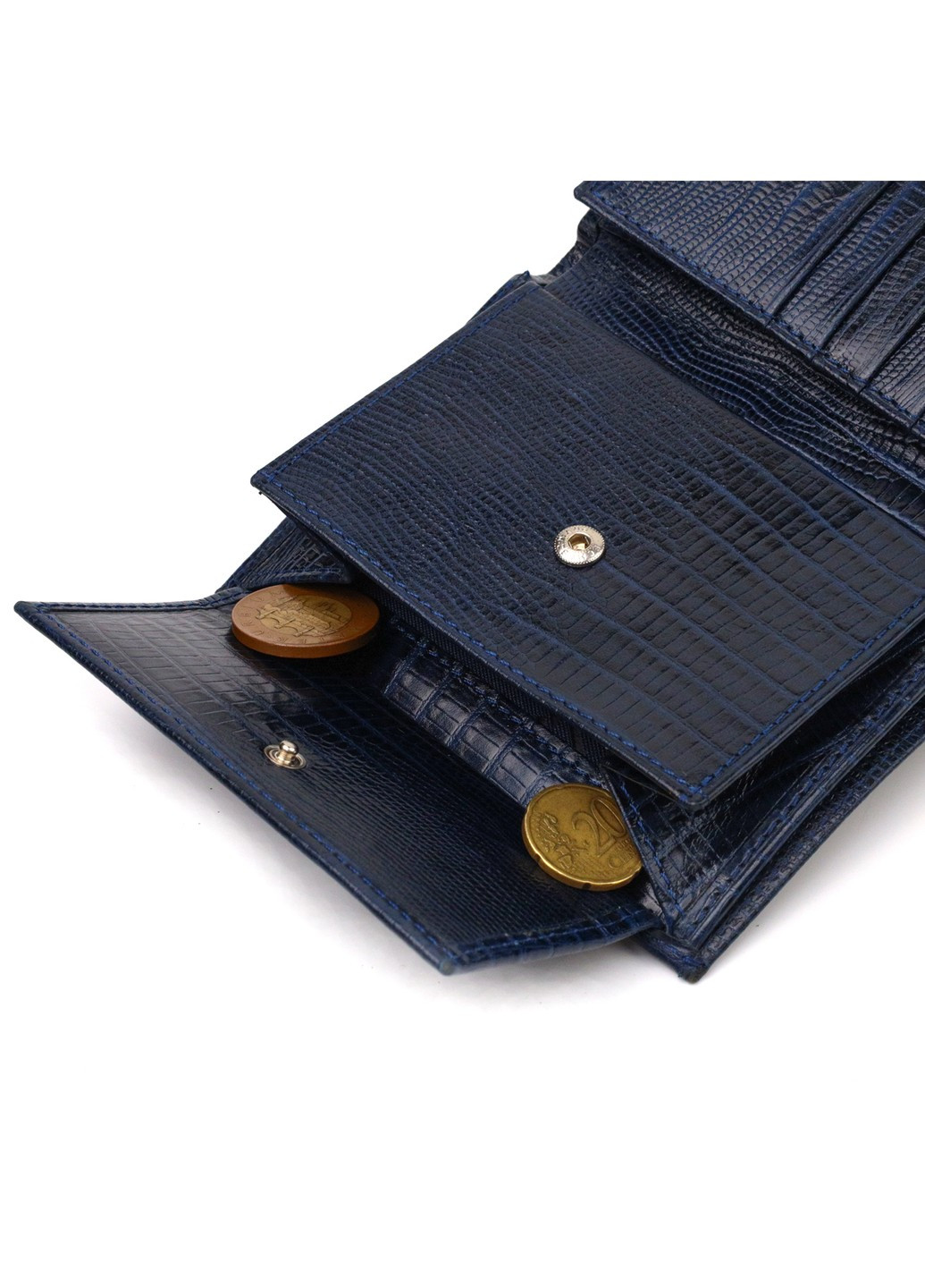 Чоловічий гаманець з натуральної шкіри вертикального формату з тисненням 21752 Синій Canpellini (259873935)