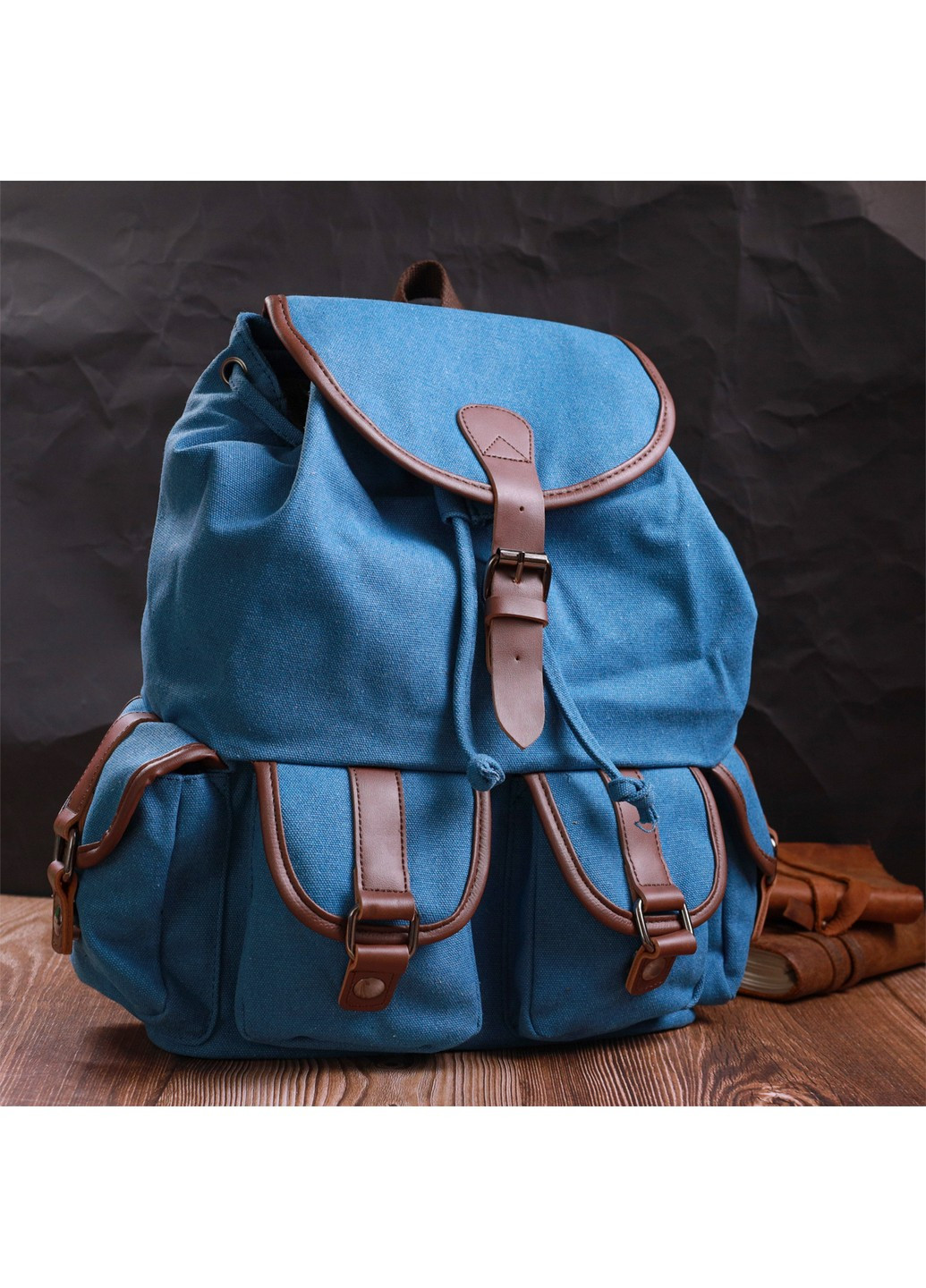 Місткий текстильний рюкзак, що закривається клапаном на магніт 22152 Блакитний Vintage (268036812)