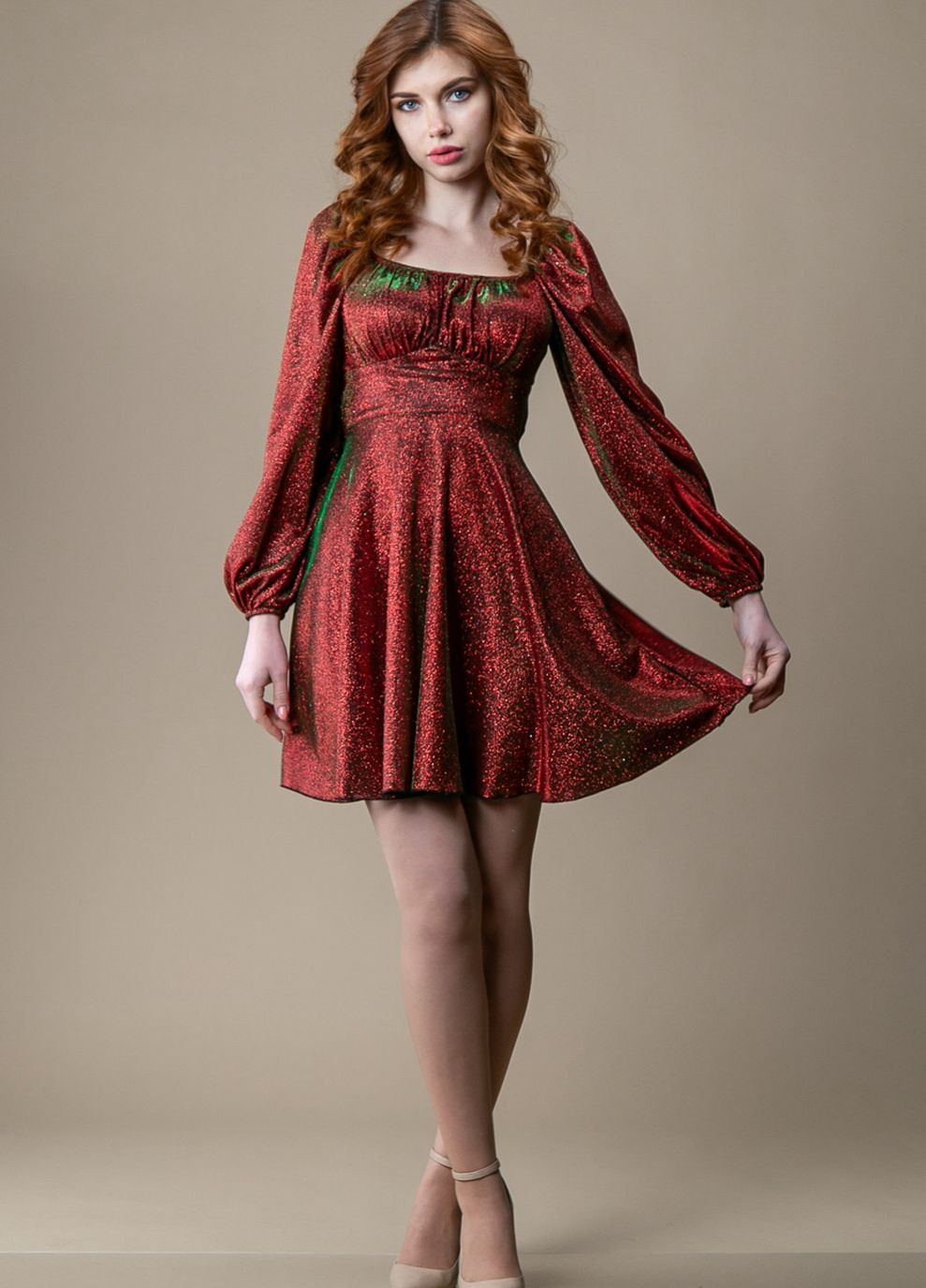 Червона святковий, вечірня плаття міні із зав'язками на спині рукав довгий блискучий CHICLY однотонна