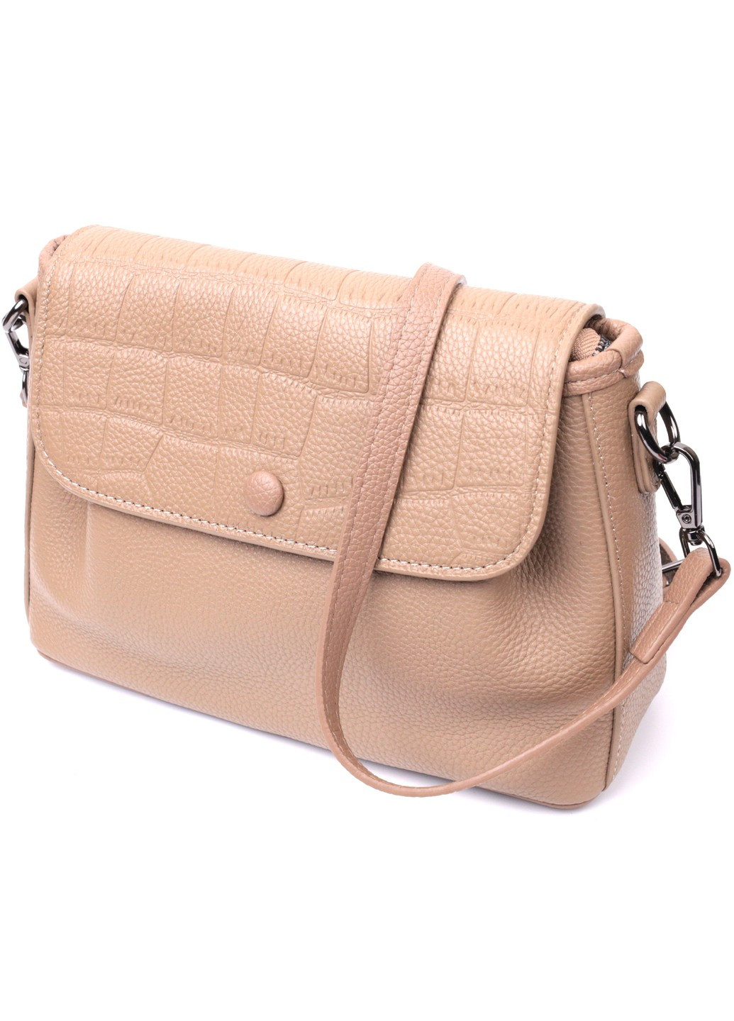Женская сумка с фактурным клапаном из натуральной кожи 22329 Пудровая Vintage (276461745)