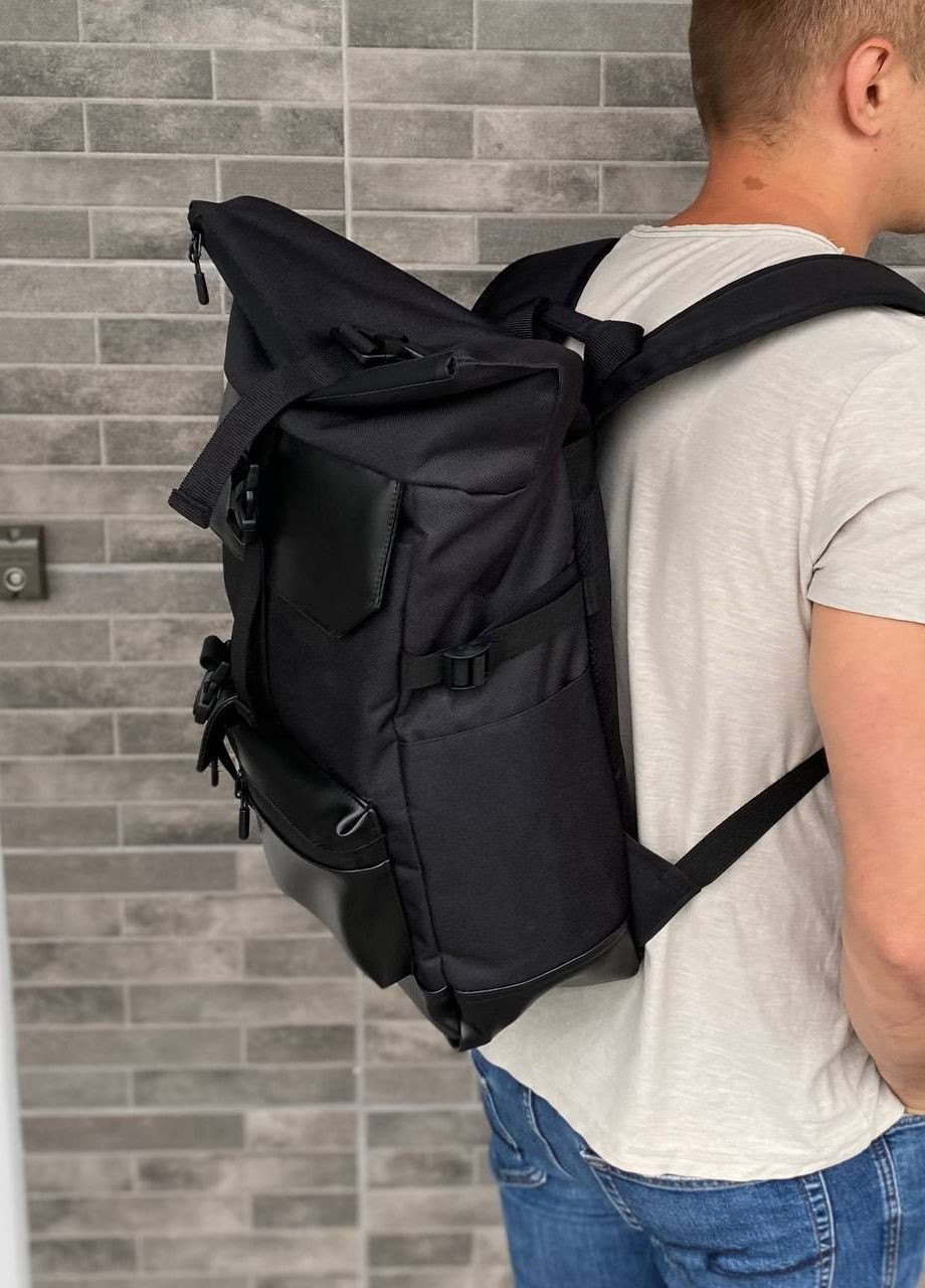 Черный вместительный рюкзак универсальный городской Роллтоп Travel Bag textile No Brand (260947342)