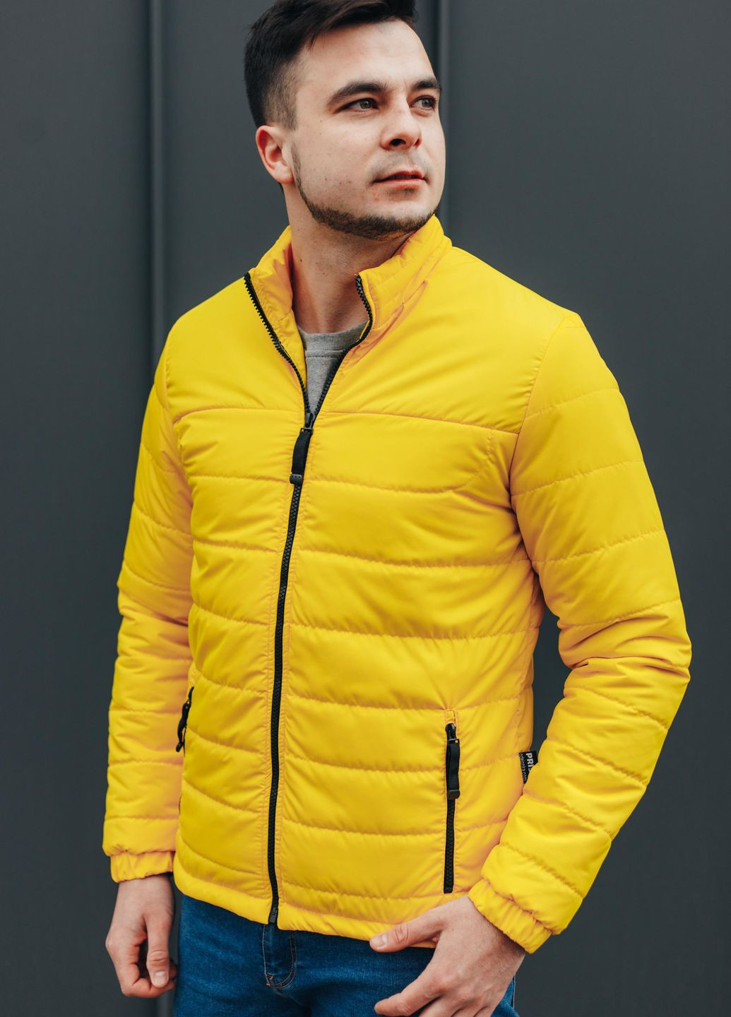 Желтая демисезонная куртка мужская демисезонная полубатальная желтого цвета Let's Shop