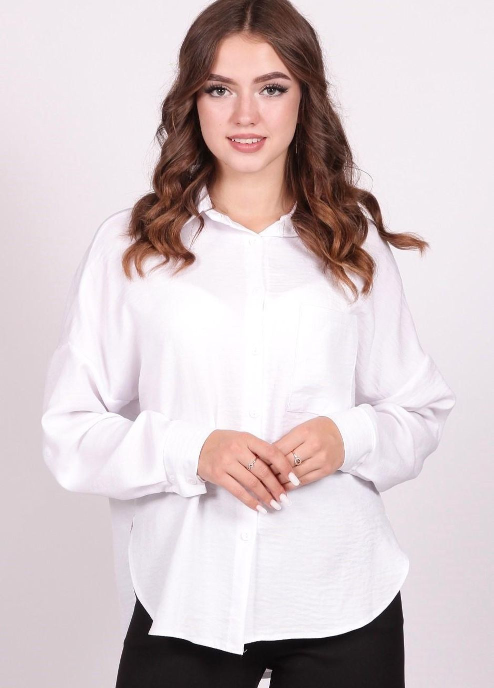 Біла демісезонна блузка - сорочка жіноча 9742 однотонний жатка біла Актуаль
