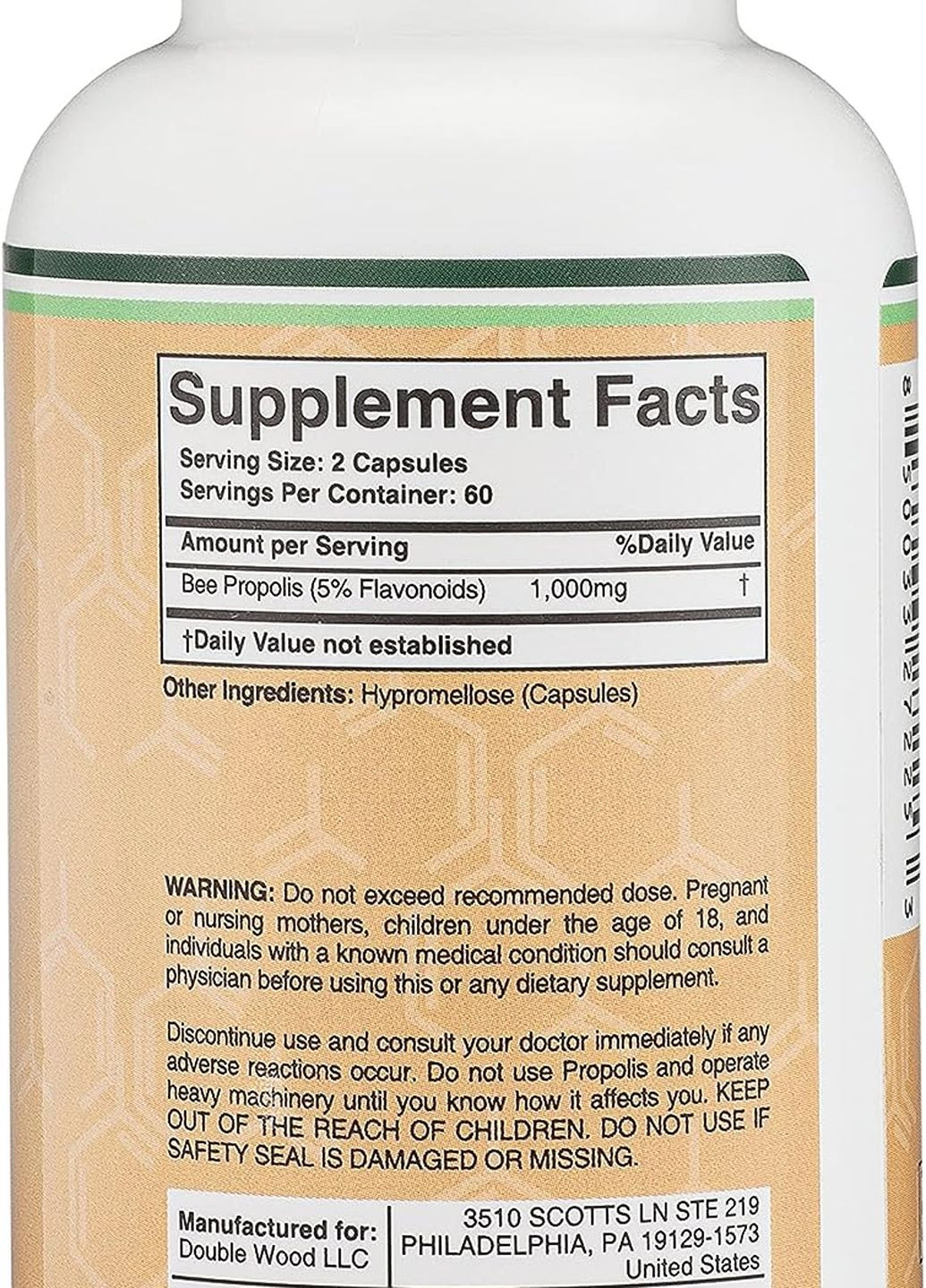 Бджолиний прополіс Bee Propolis 1000 mg 120 capsules Double Wood Supplements (261765743)