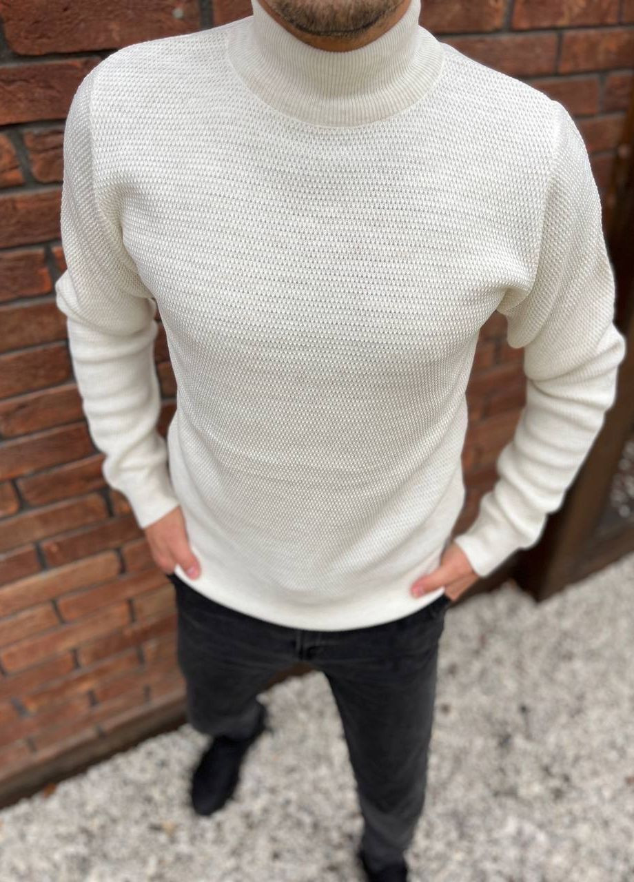 Молочный зимний мужской базовый свитер No Brand