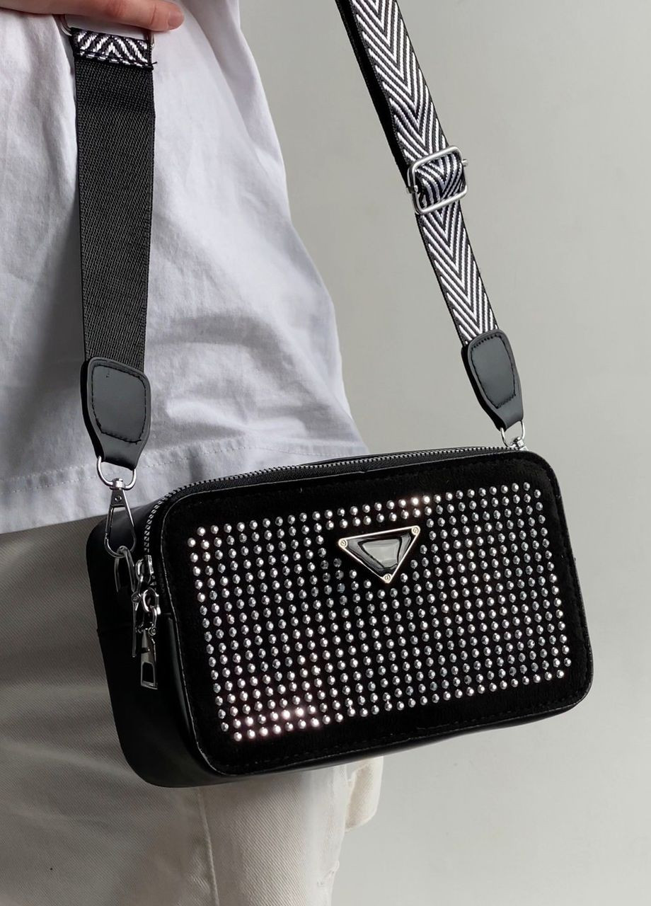 Жіноча класична сумка 2875-1 зі стразами крос-боді через плече чорна No Brand (277753318)