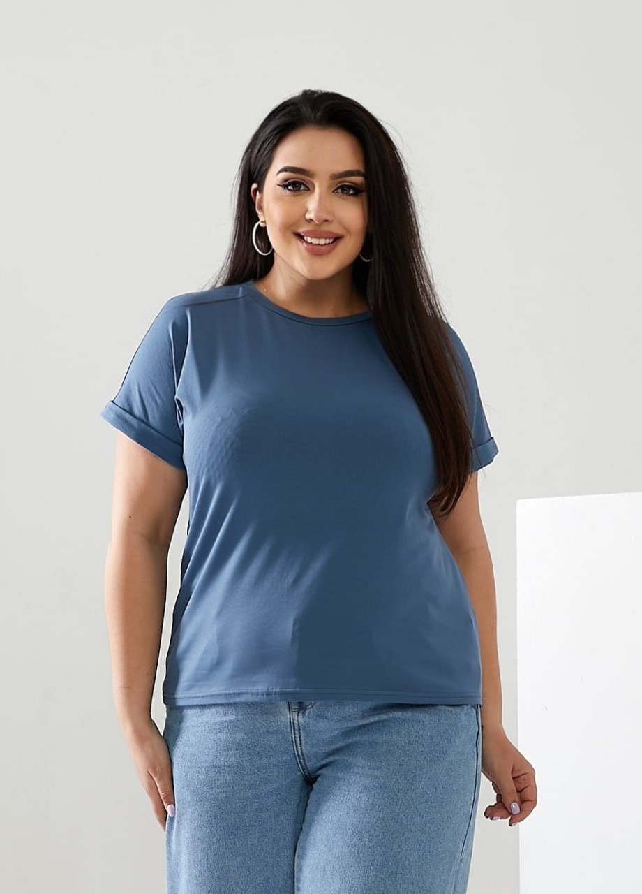 Синя жіноча футболка колір джинсовий р.42/46 432368 New Trend
