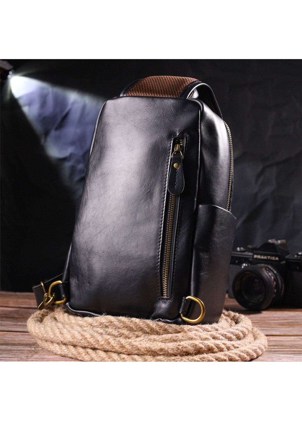 Надзвичайна сумка чоловіча через плече із натуральної гладкої шкіри 21286 Чорна Vintage (258267922)