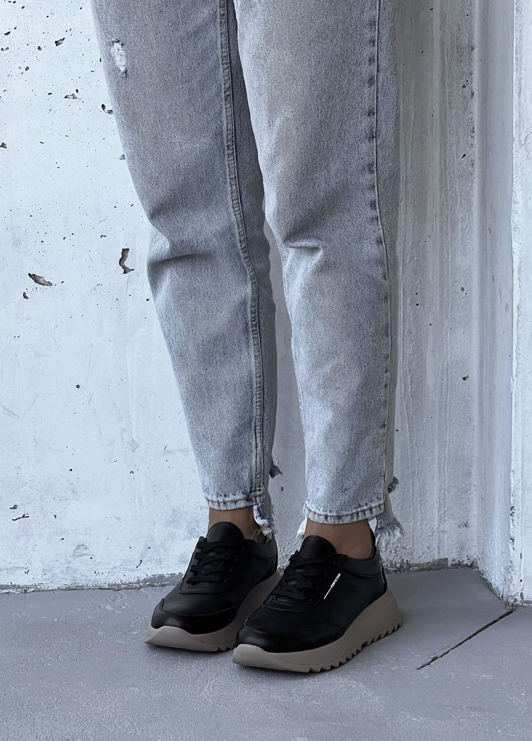 Черные демисезонные стильные молодежные кроссовки из натуральной кожи InFashion Кросівки
