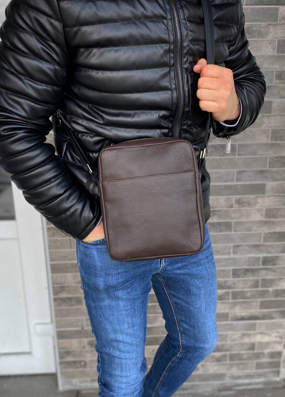 Мужская коричневая сумка через плечо натуральная кожа London brown No Brand (258653123)