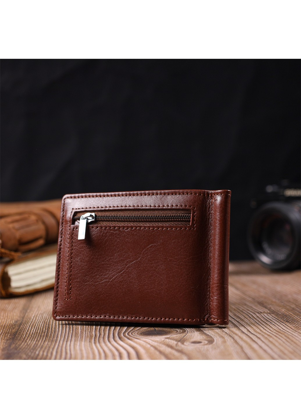 Удобный зажим для денег из натуральной гладкой кожи 19427 Коричневый st leather (267927757)