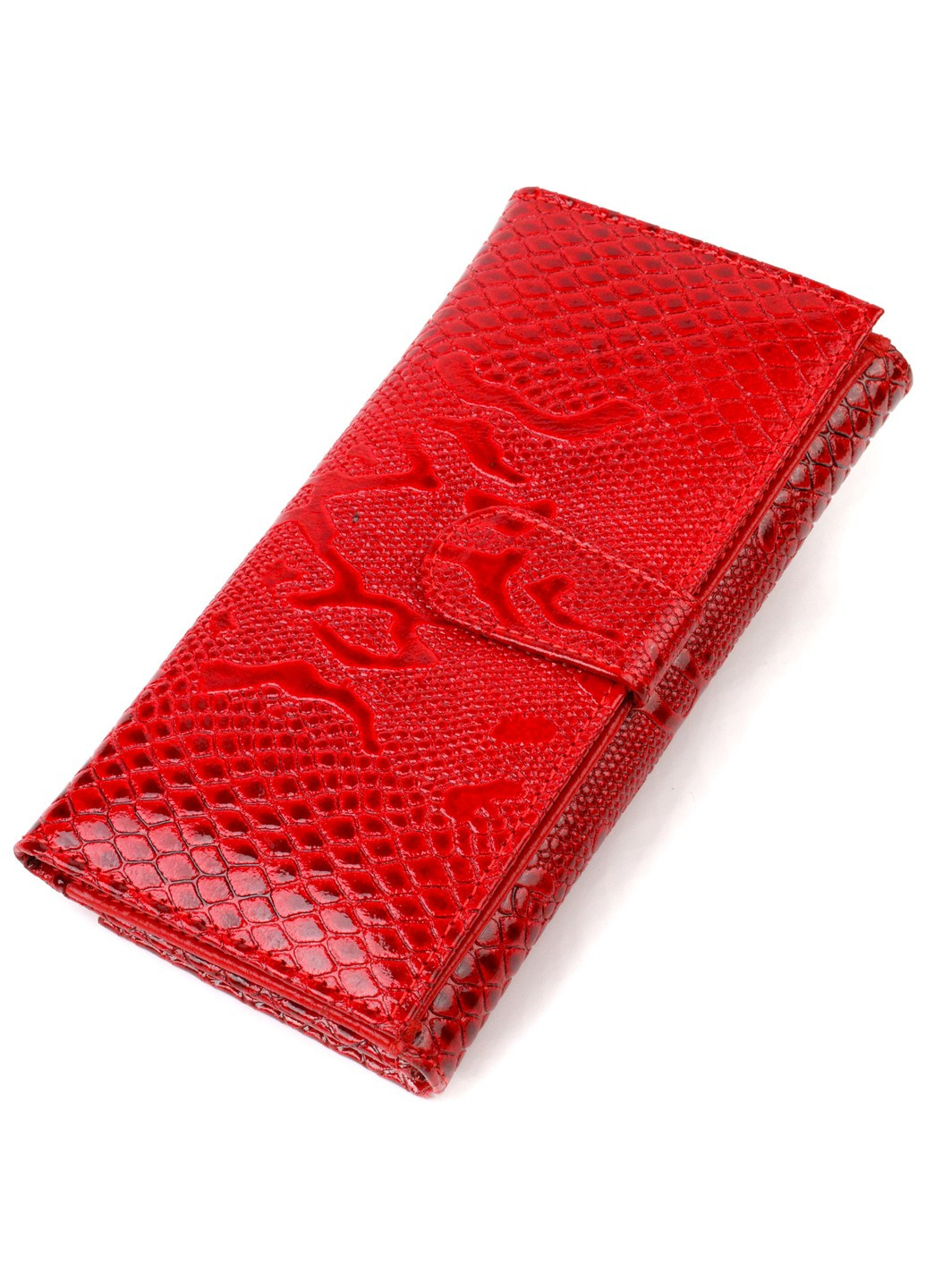 Лаковане жіноче портмоне з натуральної шкіри з тисненням під змію 21850 Червоний Canpellini (259873933)
