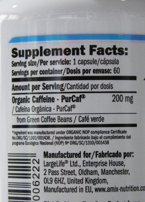 Performance Amix Natural Caffeine PurCaf 60 Veg Caps Amix Nutrition (257561366)