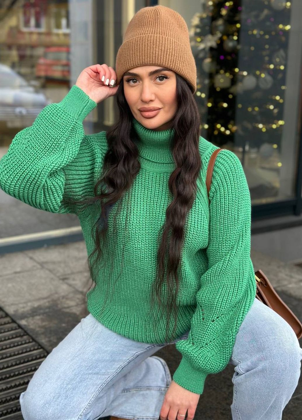 Зелений зимовий вовняний светр No Brand