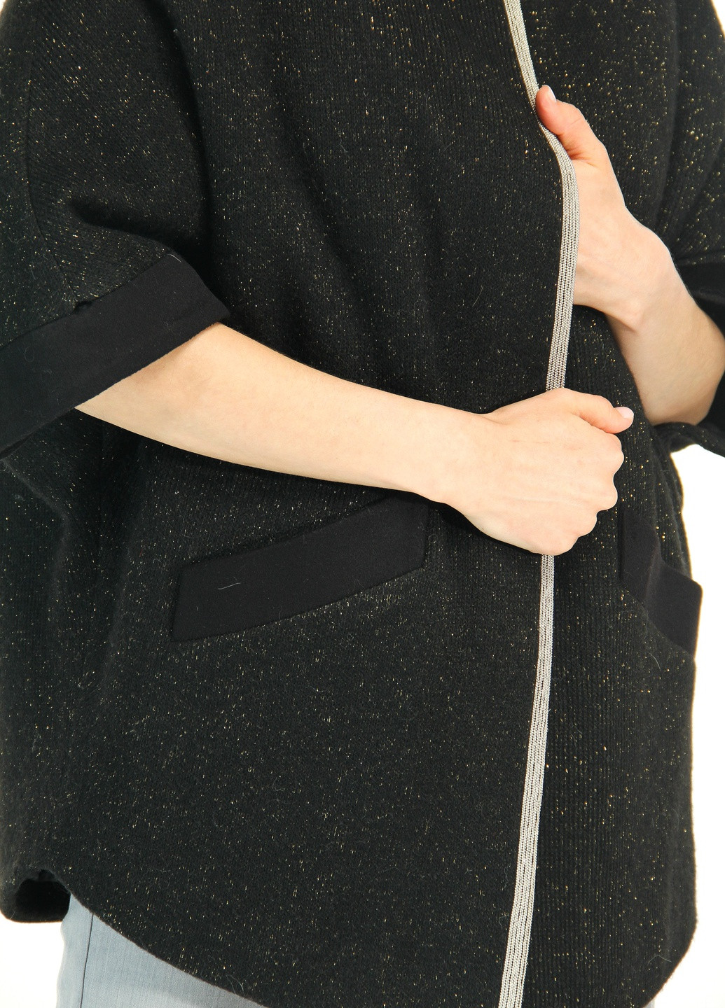 Пальто коротке з італійського трикотажу кардиган натуральне зйомне хутро песця Весна Осінь Літо Зима 7066 чорний Actors (258361779)
