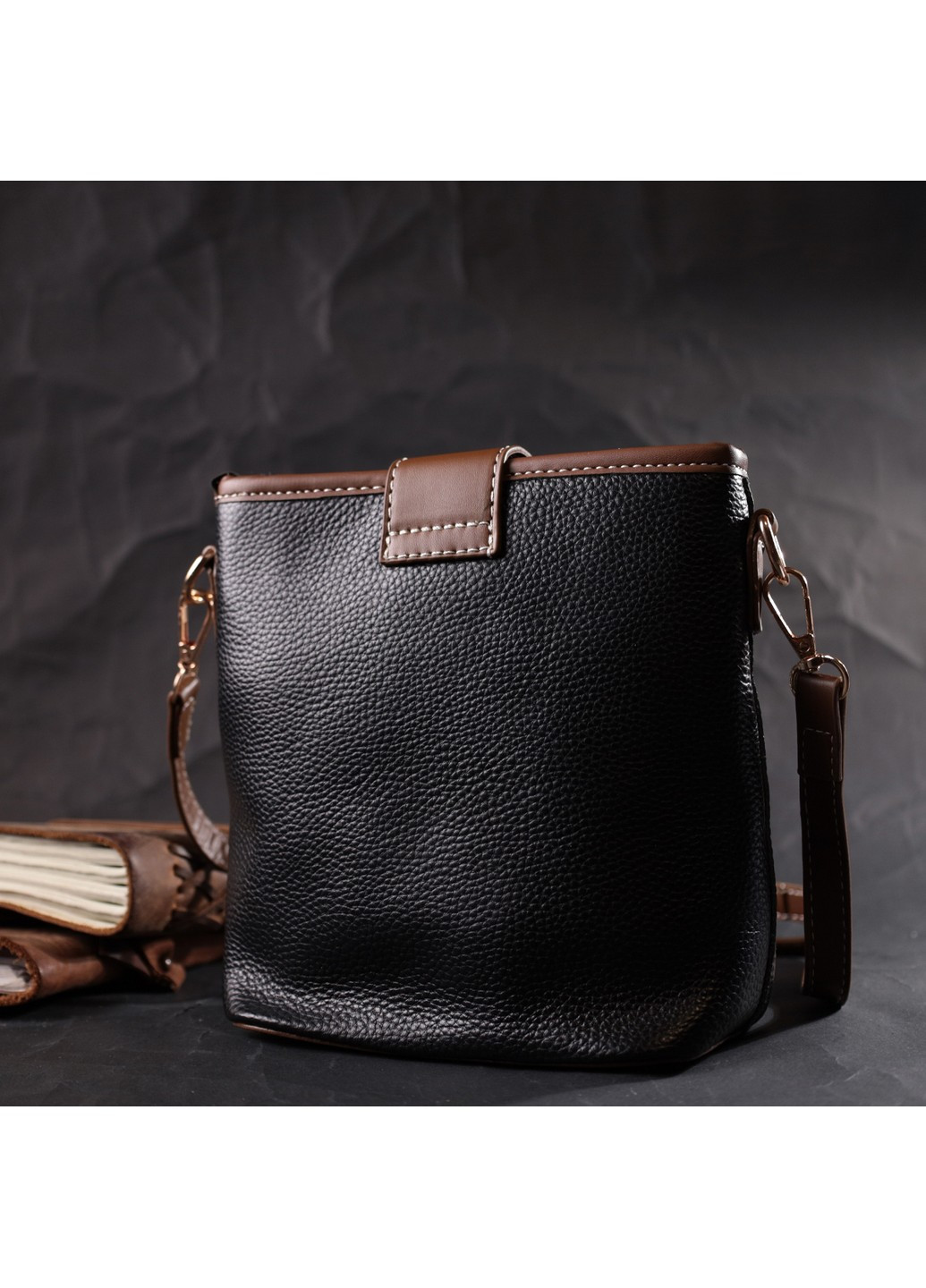 Интересная сумка на плечо для женщин на каждый день из натуральной кожи 22348 Черная Vintage (276457470)