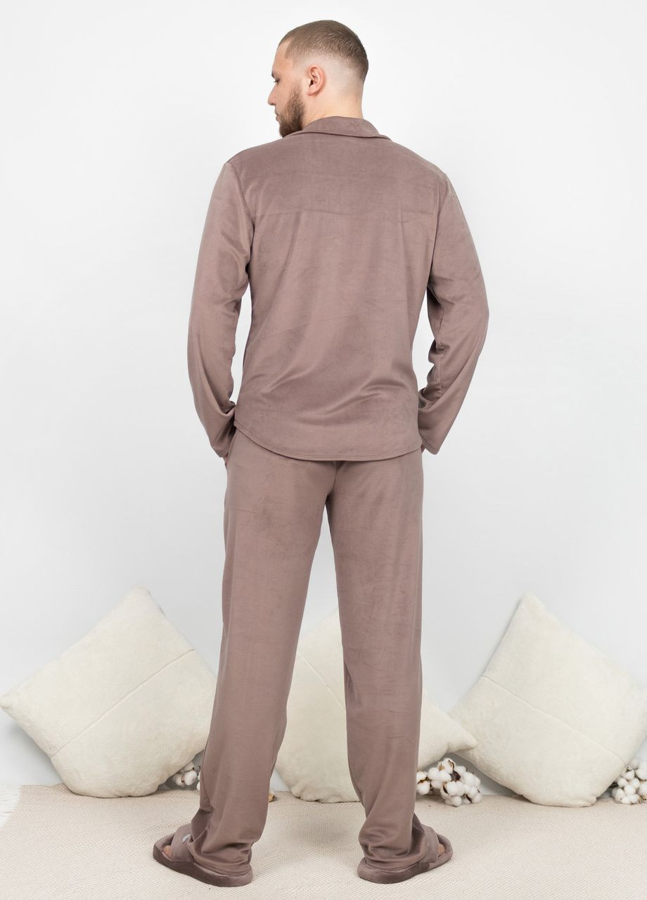 Піжама костюм чоловічий домашній велюровий сорочка зі штанами Мокко Maybel (276970333)