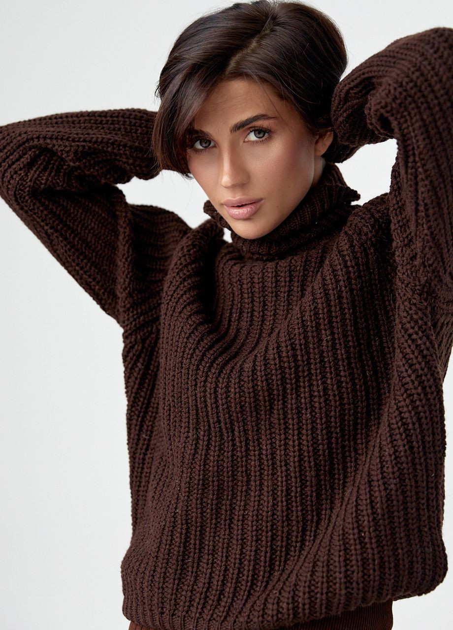 Темно-коричневый зимний женский свитер с рукавами-регланами - темно-коричневый Lurex