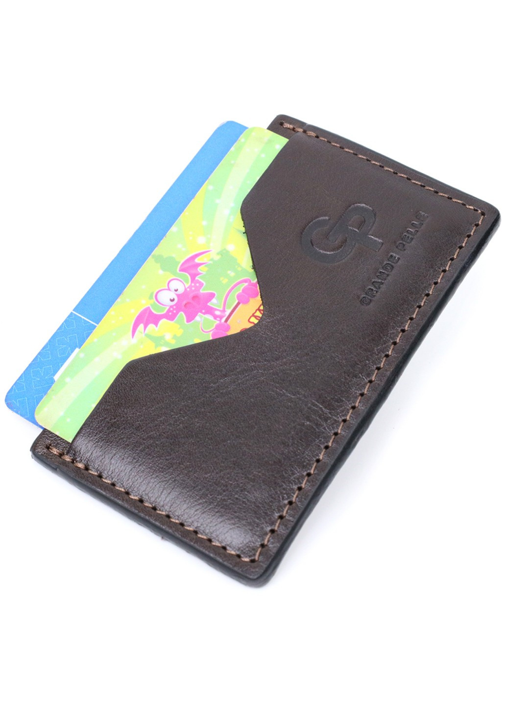 Компактний кард-кейс із натуральної шкіри 11629 Коричневий Grande Pelle (267507132)