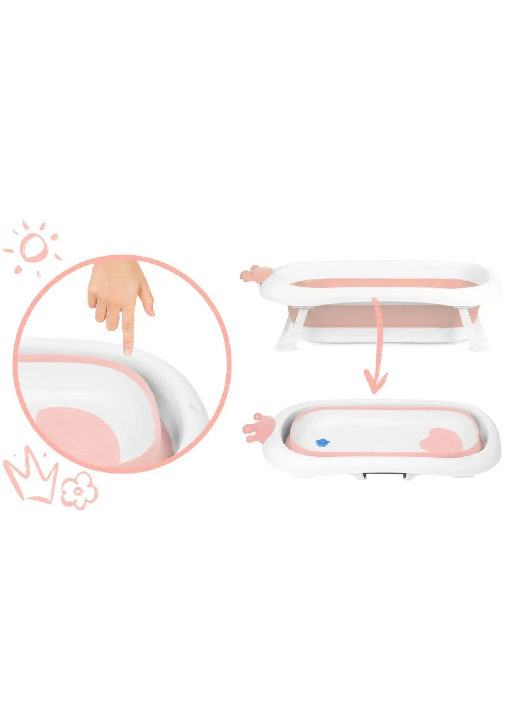 Складна компактна портативна ванна з подушкою нековзним оздобленням для дітей малюків (475162-Prob) Біло-рожева Unbranded (262596927)