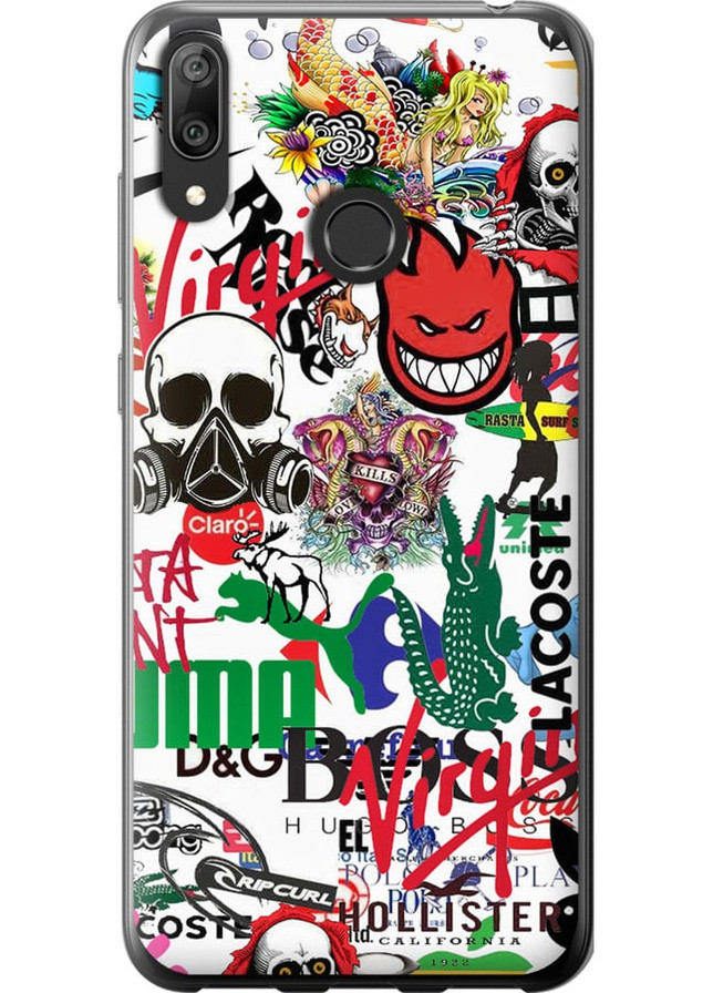 Силіконовий протиударний с посиленими кутами чохол 'Many different logos' для Endorphone Huawei Y7 2019 (258485320)