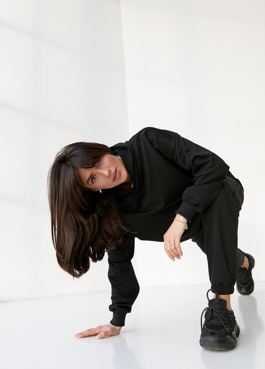 Жіночий костюм худі+джогери колір чорний р.L 421091 New Trend (258706211)