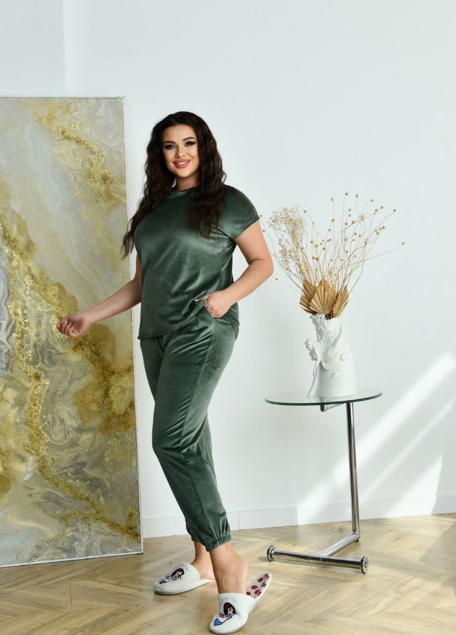 Оливковая (хаки) домашний комплект шорты брюки футболка хаки No Brand