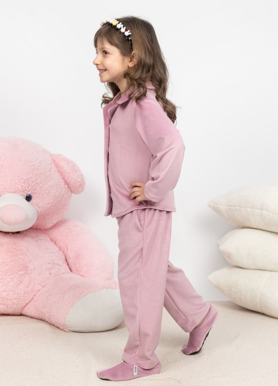 Бузкова піжама дитяча домашня велюрова сорочка зі штанами бузовий Maybel