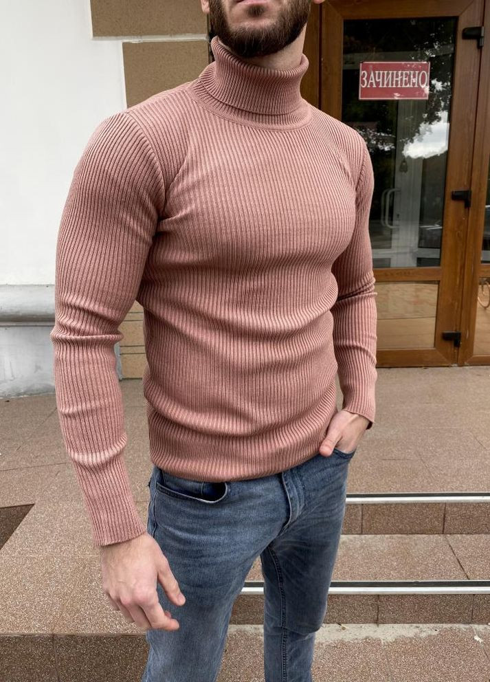 Персиковий демісезонний чоловічий однотонний светр персикового кольору No Brand