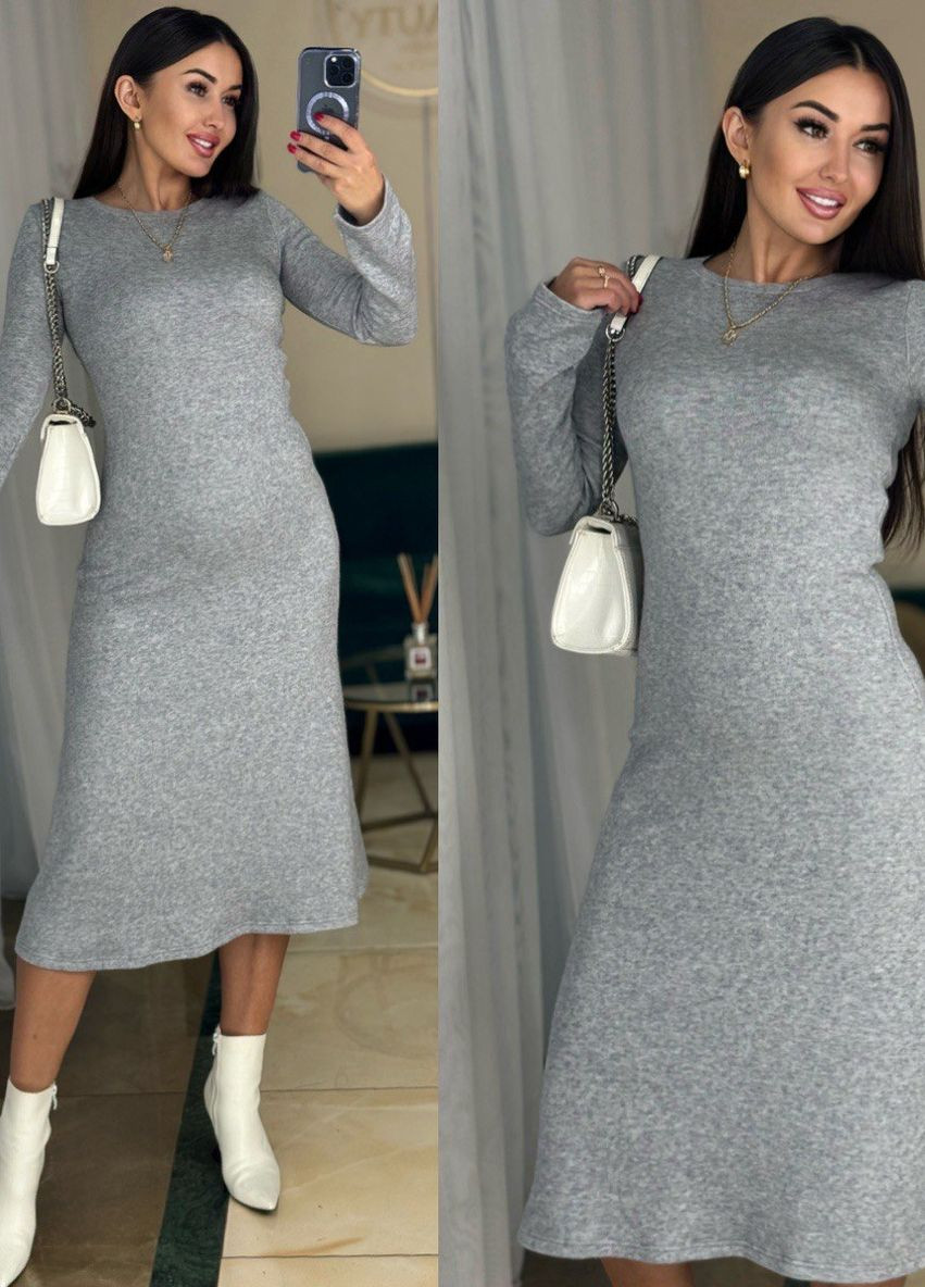 Серое женское платье из ангоры цвет серый р.50/52 447940 New Trend