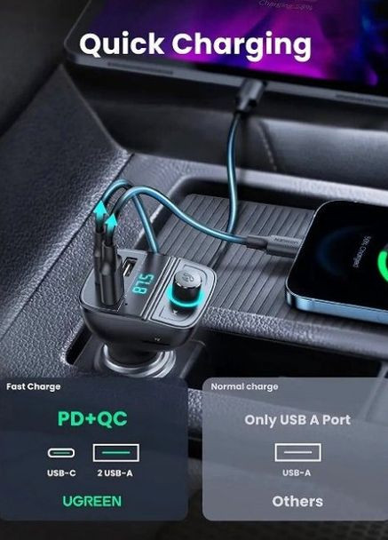 FM-модулятор CD229 Bluetooth Car Charger (5.0+PD+QC3.0+USB Flash Drive+TF) (Black) (80910) Ugreen (260333196)