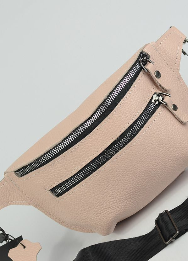 Пудрова шкіряна нагрудна сумка бананка через плече, маленька поясна сумочка з натуральної шкіри Serebro (266914623)