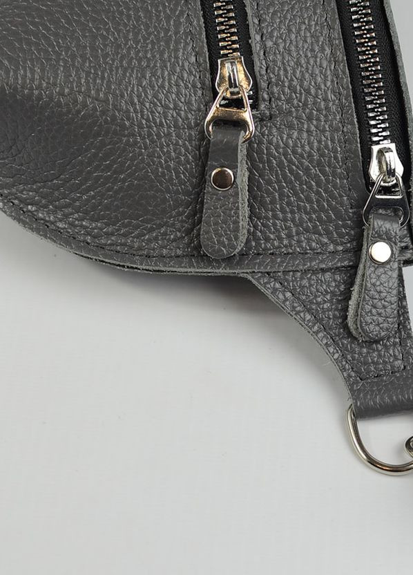 Сіра графітова нагрудна шкіряна сумочка бананка через плече, маленька поясна сумка зі шкіри Serebro (266701162)