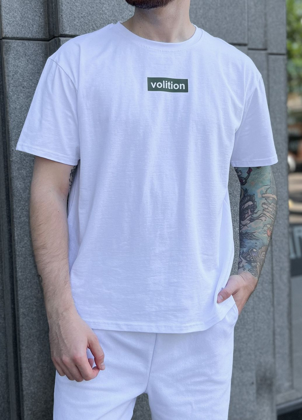 Белая мужская футболка volition стрейч кулир белая принт с коротким рукавом Cosy